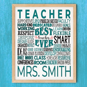 Teacher Typography Poster, Teacher Poster, Classroom Art, Principal Gift, Gift for Teacher, Teacher Name Art Print, Personalized Teacher Art