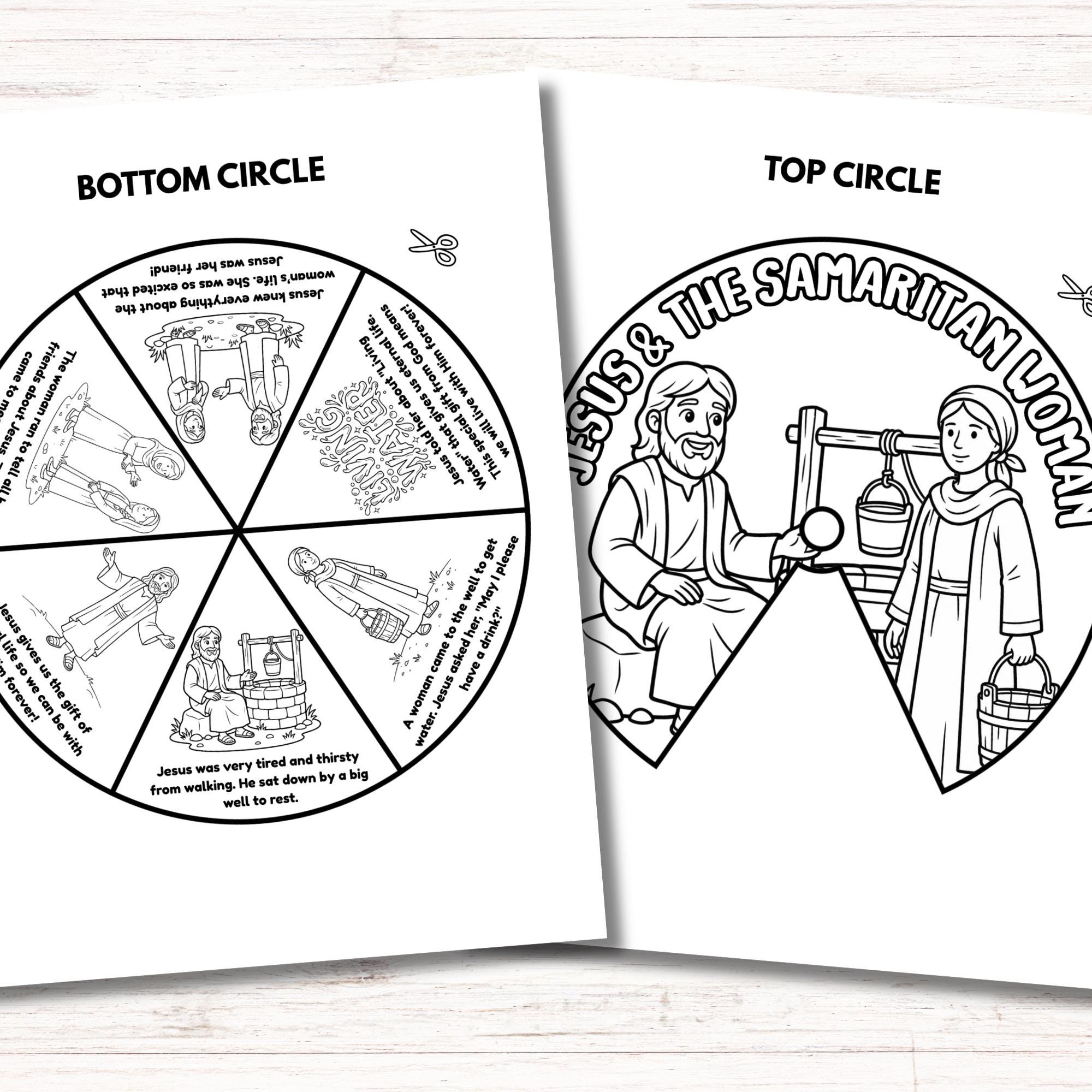 The Samaritan Woman Spinner Coloring Wheel, Bible Wheel Story Craft ...