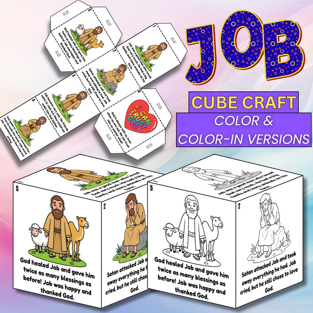 Job Bible Coloring Cube Craft, Bible Cube Activity, Sunday School ...