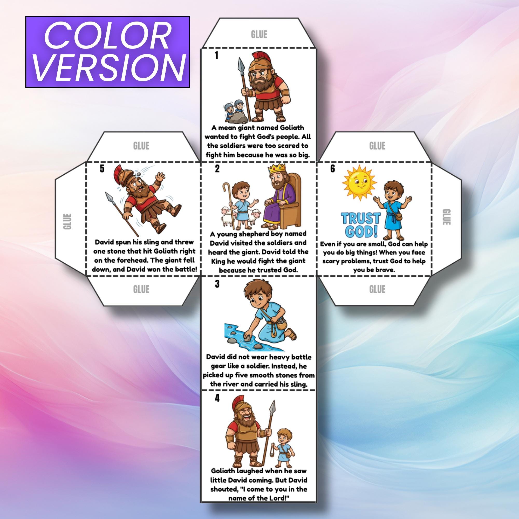 David and Goliath Bible Coloring Cube Craft, Bible Cube Activity ...