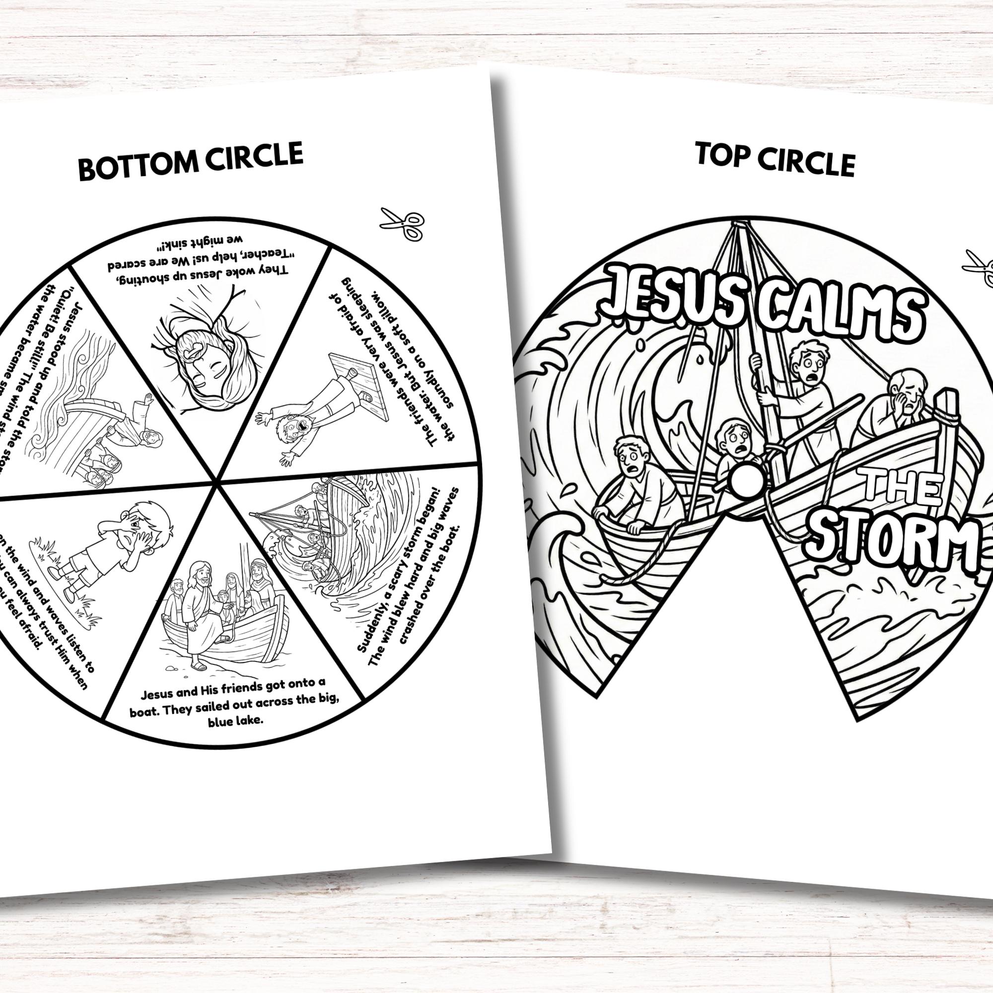 Jesus Calms the Storm Spinner Coloring Wheel, Bible Wheel Story Craft ...