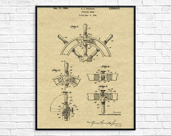 Ship Steering Wheel Patent Poster Nautical Decor Ship Wheel Etsy