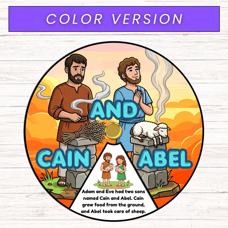 Cain and Abel Spinner Coloring Wheel, Bible Wheel Story Craft, Sunday ...