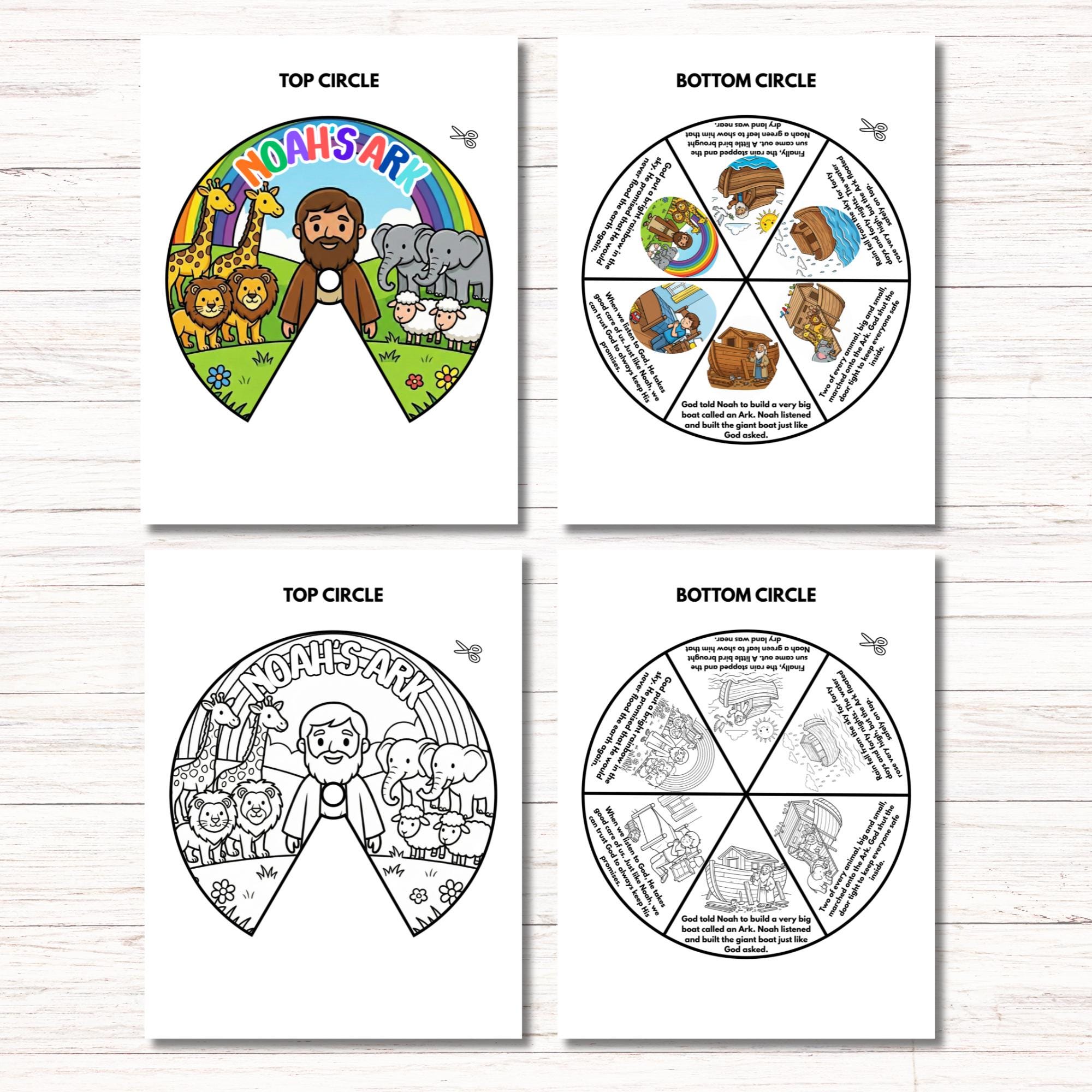 Noah's Ark Coloring Wheel, Bible Wheel Story Craft, Sunday School ...