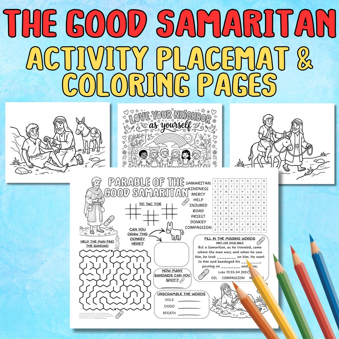 The Good Samaritan Parable Coloring Activity Placemat and Coloring ...