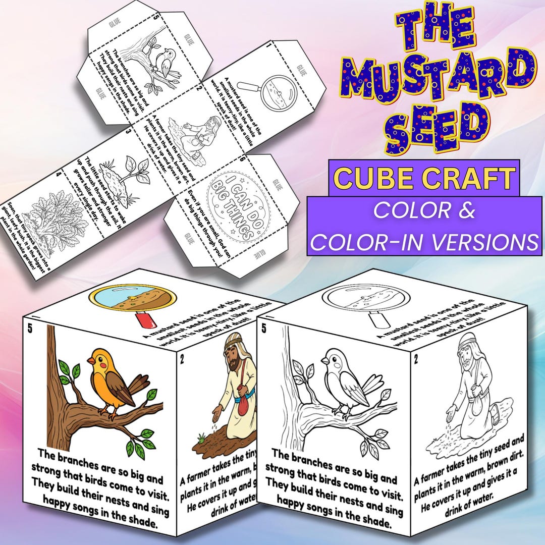 The Parable of the Mustard Seed Bible Coloring Cube Craft, Bible Cube ...