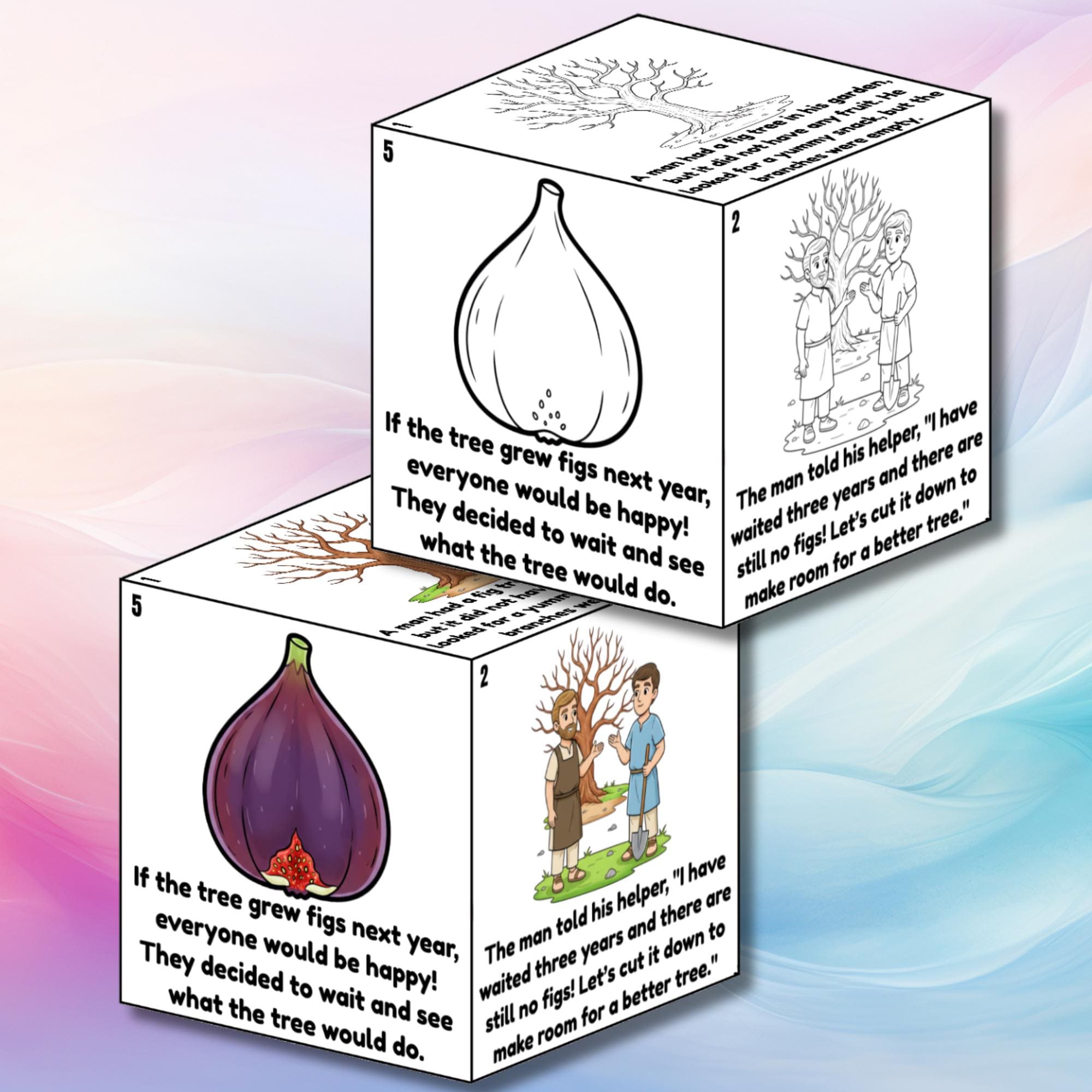 The Parable of the Fig Tree Bible Coloring Cube Craft, Bible Cube ...