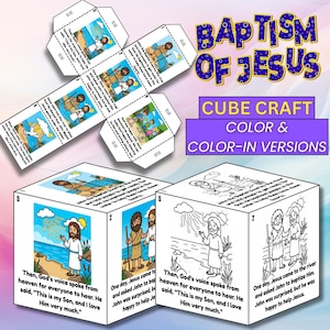 Baptism of Jesus Coloring Cube Craft, Bible Cube Activity, Sunday School Activity