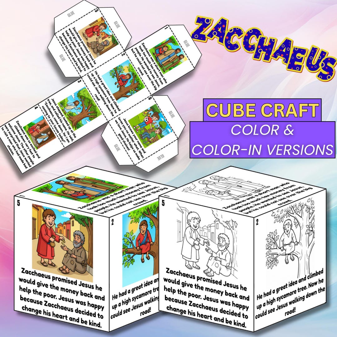 Zacchaeus Bible Coloring Cube Craft, Bible Cube Activity, Sunday School ...
