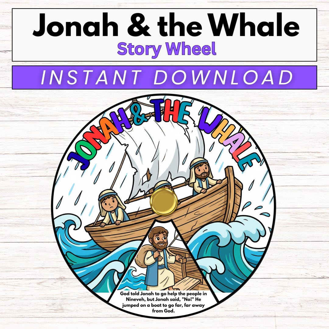 Jonah and the Whale Spinner Coloring Wheel, Bible Wheel Story Craft ...