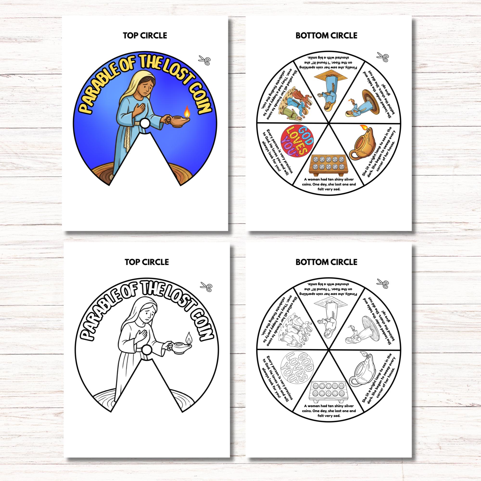 The Lost Coin Parable Spinner Coloring Wheel, Bible Wheel Story Craft ...