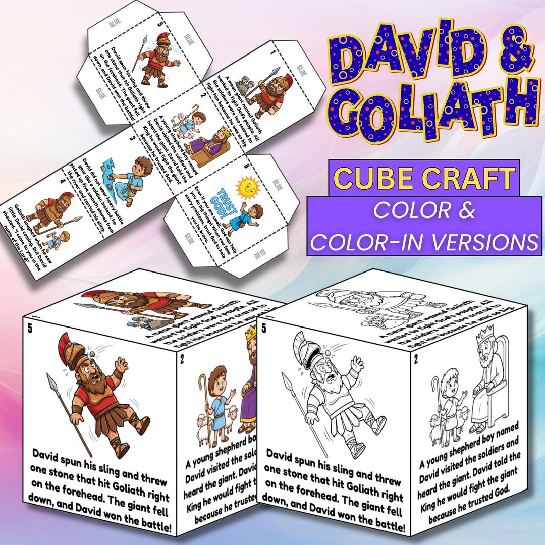 David and Goliath Bible Coloring Cube Craft, Bible Cube Activity ...