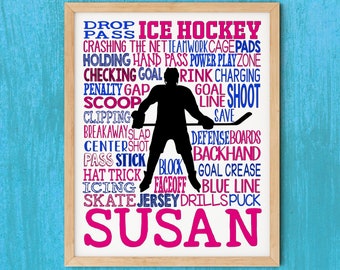 Personalised Ice Hockey Typography Poster, Hockey Wall Art, Cutomized Hockey Art, Gift for Hockey, Hockey Team Gift, Hockey Player Gift