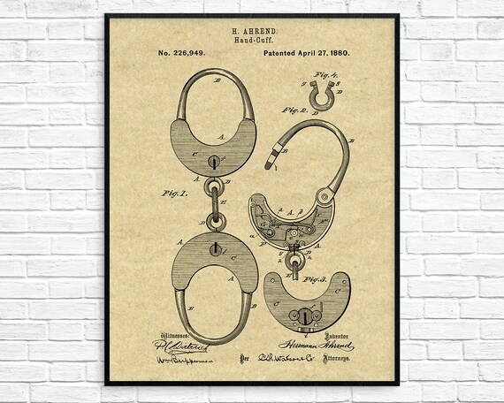 Handcuffs Patent Print Handcuffs Poster Police Officer Gift Etsy