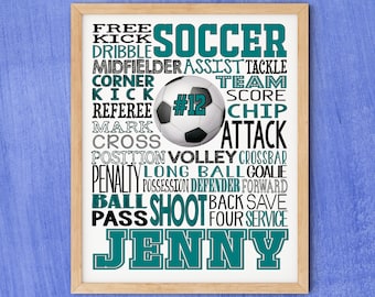 Gift for Soccer Player, Soccer Team Gift, Girls Soccer Typography, Soccer Gift, Soccer Print, Soccer Player Art, Personalized Soccer Poster