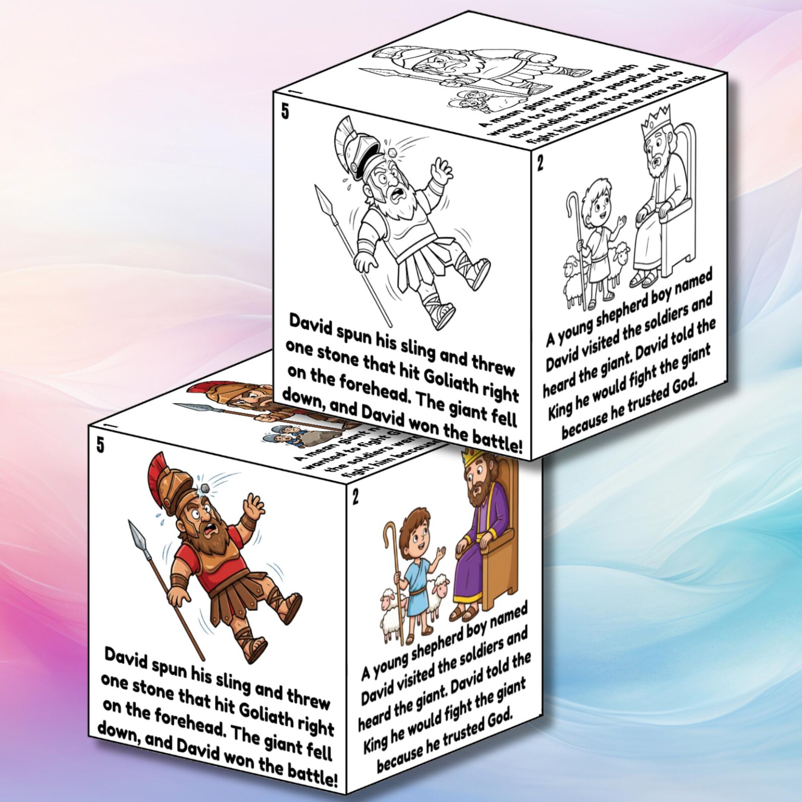 David and Goliath Bible Coloring Cube Craft, Bible Cube Activity ...