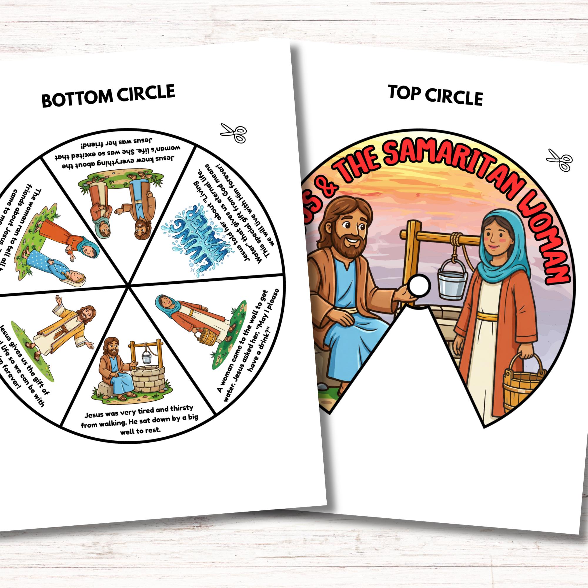 The Samaritan Woman Spinner Coloring Wheel, Bible Wheel Story Craft ...
