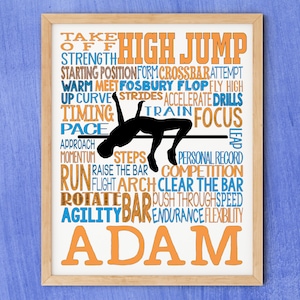 High Jump Typography, Boys High Jump Art, Track and Field Gift, Track Team Gifts, Personalized High Jumper Art Print, Gift for High Jumper
