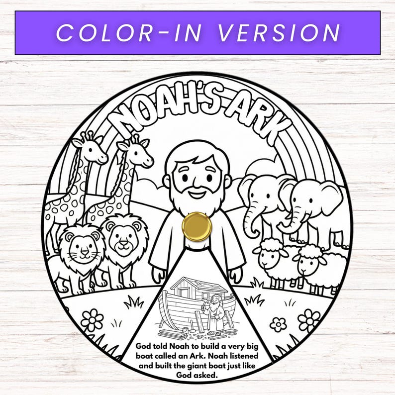Noah's Ark Coloring Wheel, Bible Wheel Story Craft, Sunday School ...