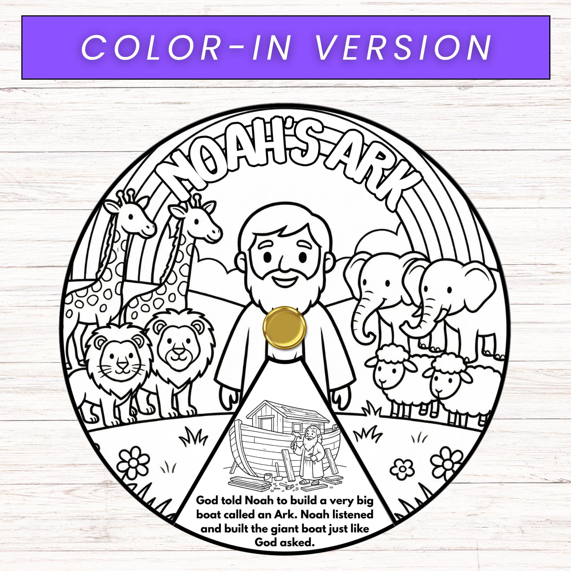 Noah's Ark Coloring Wheel, Bible Wheel Story Craft, Sunday School ...