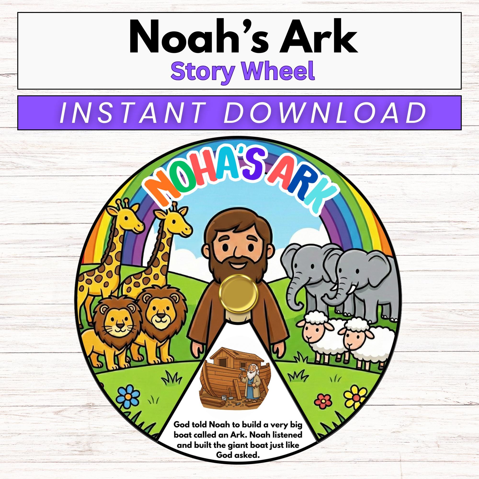 Noah's Ark Coloring Wheel, Bible Wheel Story Craft, Sunday School ...