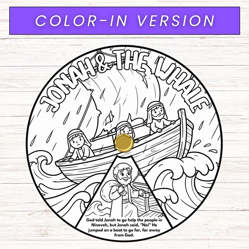 Jonah and the Whale Spinner Coloring Wheel, Bible Wheel Story Craft ...