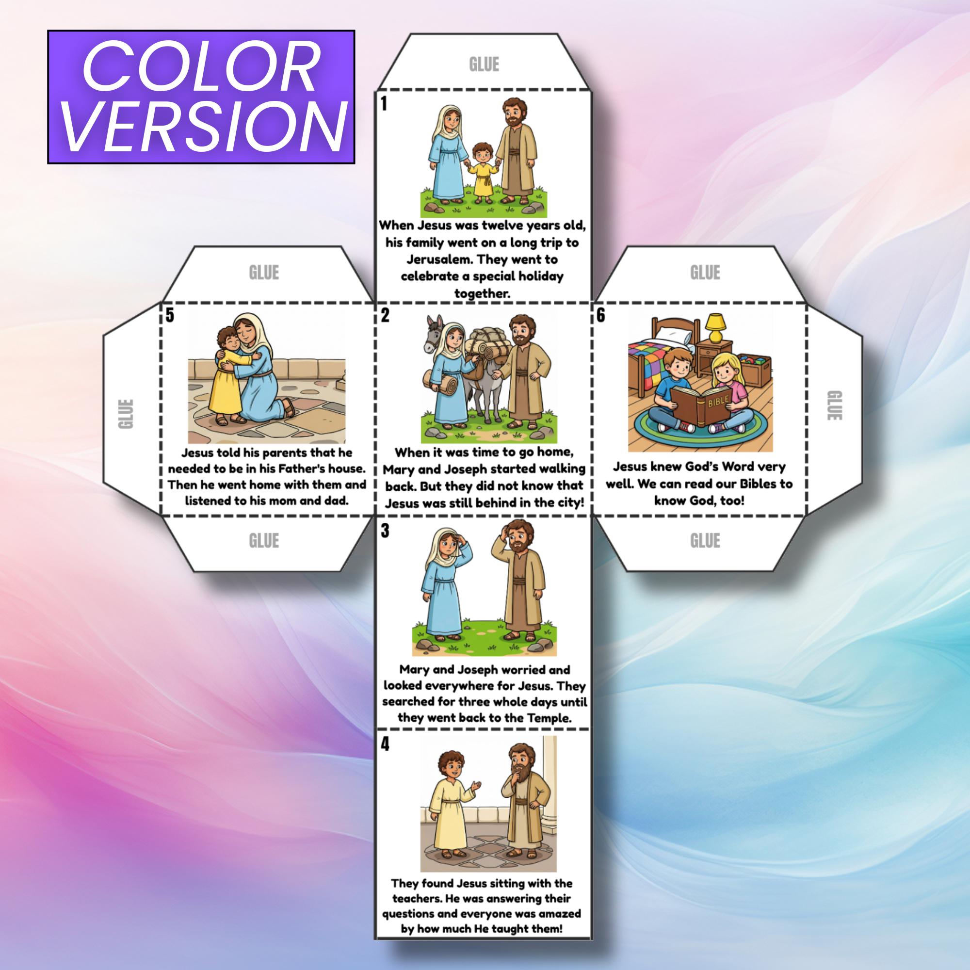 Jesus in the Temple Bible Coloring Cube Craft, Bible Cube Activity ...