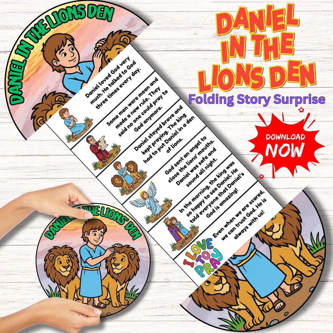 Daniel in the Lions' Den Folding Surprise Printable Mini Book, Bible ...