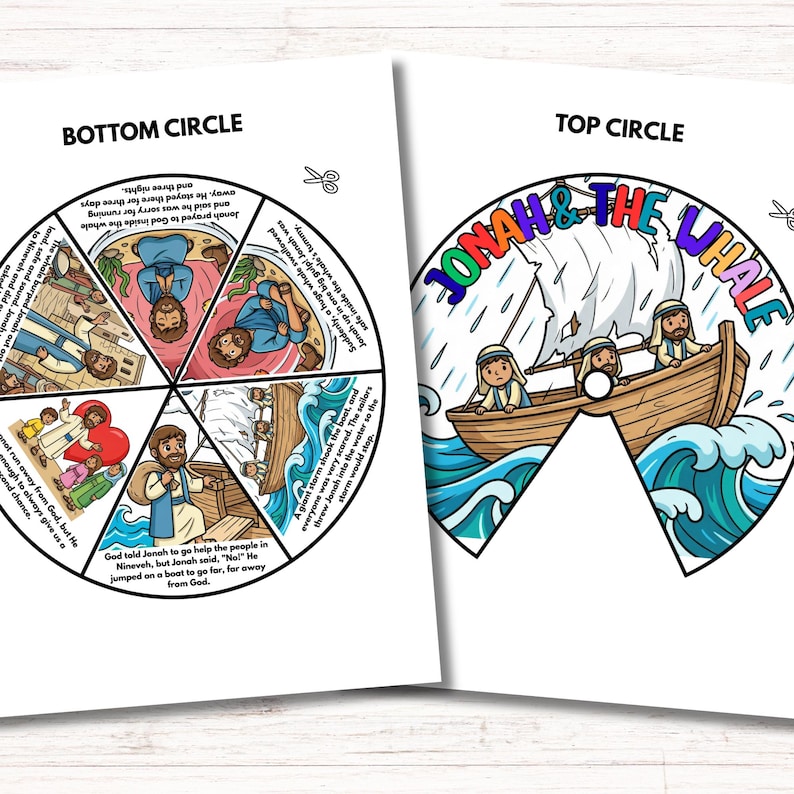 Jonah and the Whale Spinner Coloring Wheel, Bible Wheel Story Craft ...