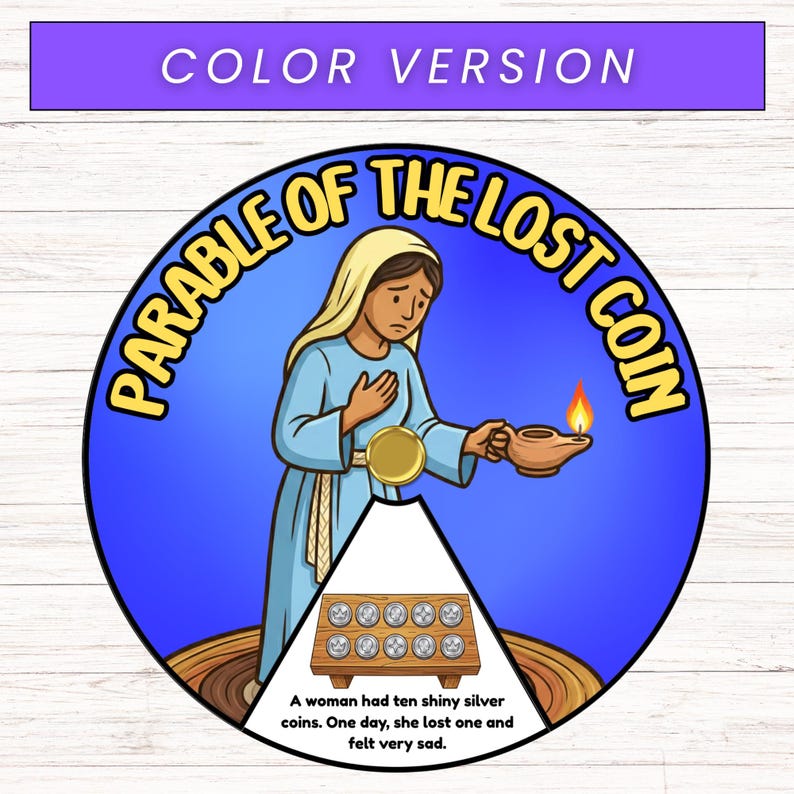 The Lost Coin Parable Spinner Coloring Wheel, Bible Wheel Story Craft ...
