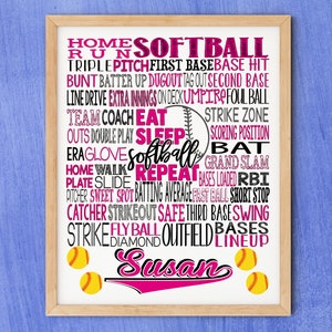 Softball Team Gift, Softball Player Gift, Personalised Softball Decor, Softball Typography, Softball Poster, Softball Wall Art
