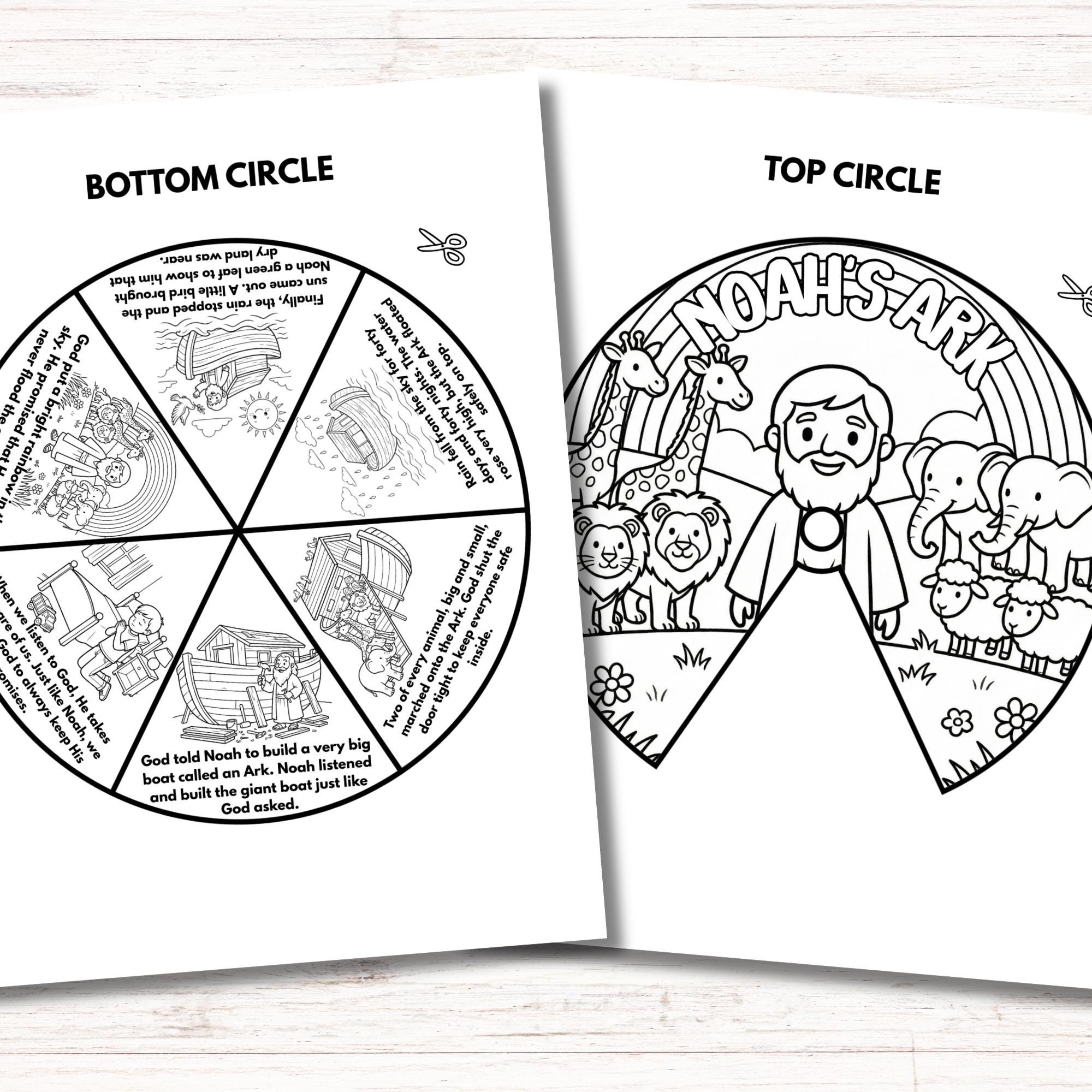 Noah's Ark Coloring Wheel, Bible Wheel Story Craft, Sunday School ...