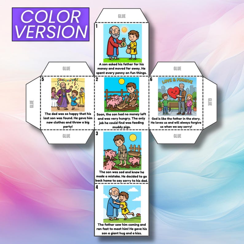 The Prodigal Son Parable Bible Coloring Cube Craft, Bible Cube Activity ...