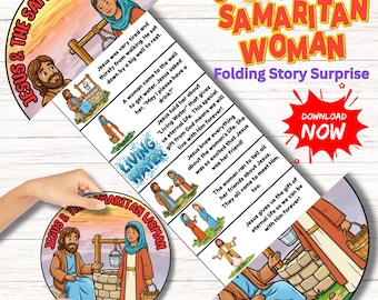 Jesus und die Samariterin Überraschung zum Falten Faltbares Minibuch, Bibelgeschichten-Handwerk, Sonntagsschul-Handwerksaktivität