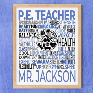 P.E. Teacher Typography, PE Teacher Gift, Phys Ed Teacher Gift, Gift for Physical Education Teacher, Personalized P.E. Teacher Poster