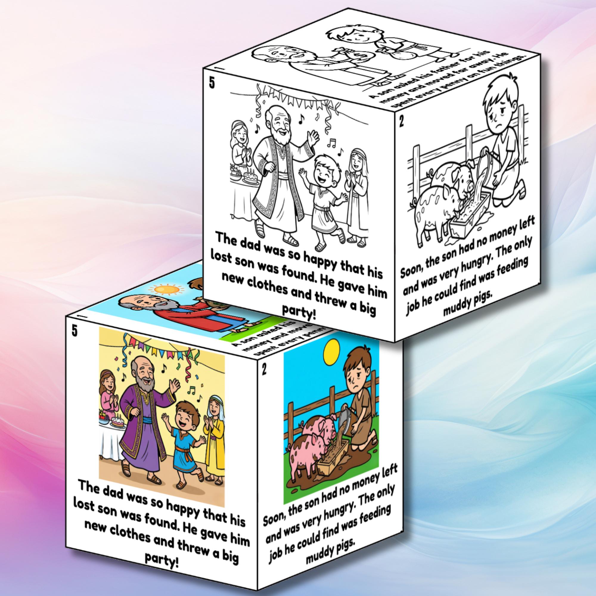 The Prodigal Son Parable Bible Coloring Cube Craft, Bible Cube Activity ...