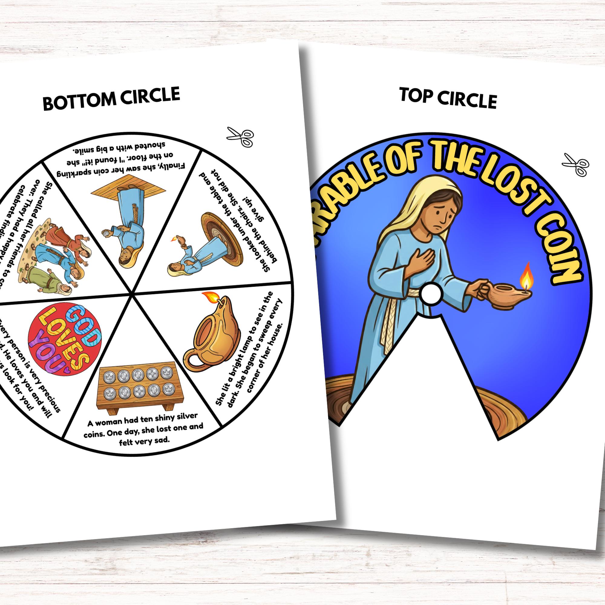 The Lost Coin Parable Spinner Coloring Wheel, Bible Wheel Story Craft ...
