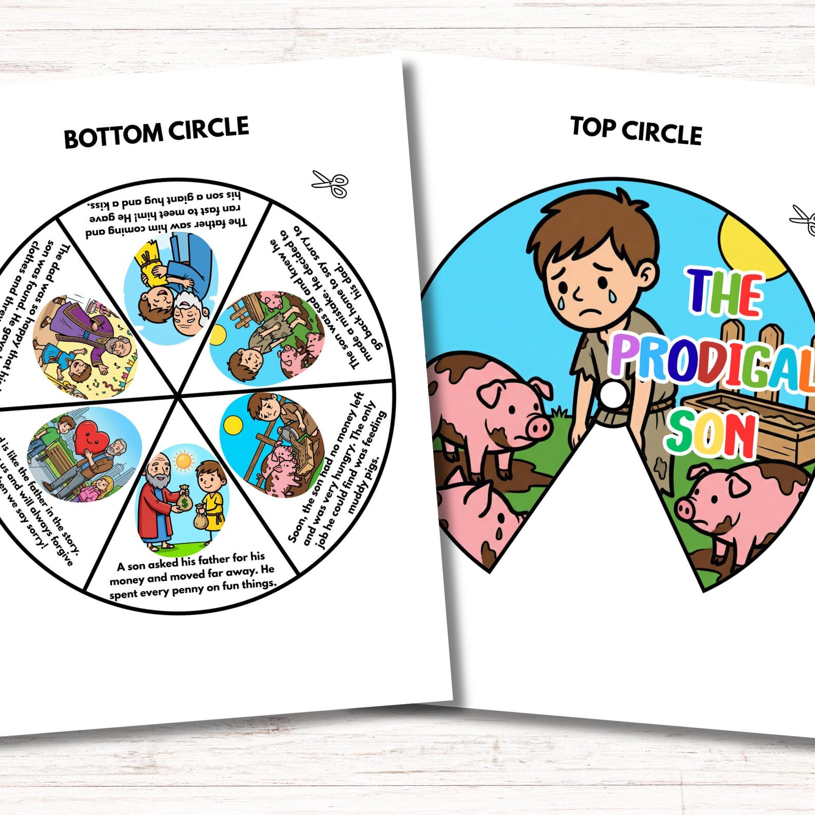 The Prodigal Son Parable Spinner Coloring Wheel, Bible Wheel Story ...