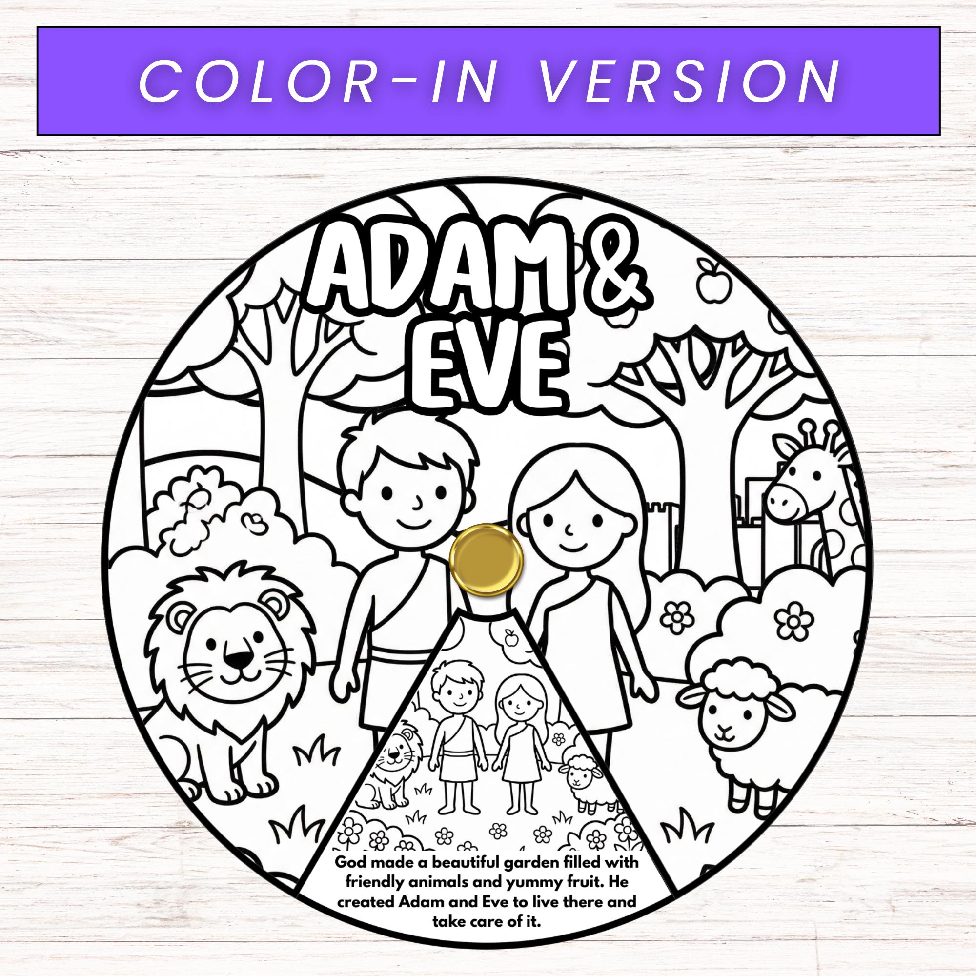Adam and Eve Spinner Coloring Wheel, Bible Wheel Story Craft, Sunday ...