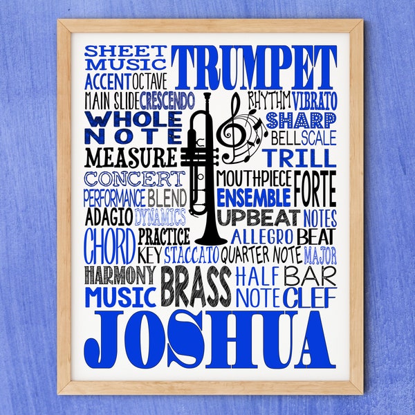 Trumpet Typography Poster, Gift for Trumpet Player, Band Teacher Gift, Marching Band Gift, Trumpet Gift, Trumpet Player Gift