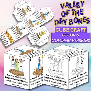 Ezequiel y el Valle de los Huesos Secos: Manualidad bíblica para colorear con cubo, Actividad bíblica con cubo, Actividad para la escuela dominical