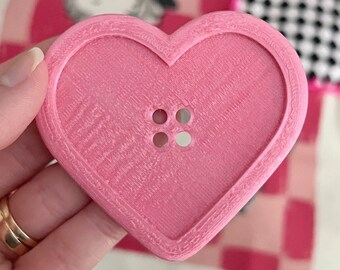 Extra Large Red Pink Heart Button, Big 4 Hole Cute Heart Shaped Button for Sewing