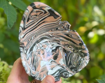 Handmade Ceramic Ashtray — Marbled Black, White & Peach