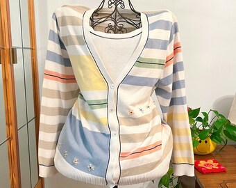 Cute Vintage Pastel Multi Color Striped Koret Cardigan