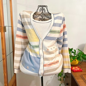 Cute Vintage Pastel Multi Color Striped Koret Cardigan
