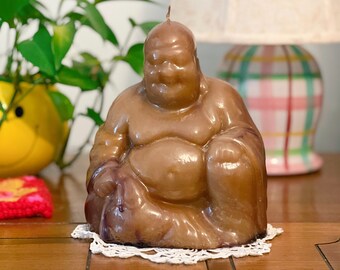 Grande statuetta vintage di candela di cera di Buddha