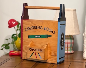 Boîte de rangement en bois pour livres de coloriage et crayons de couleur