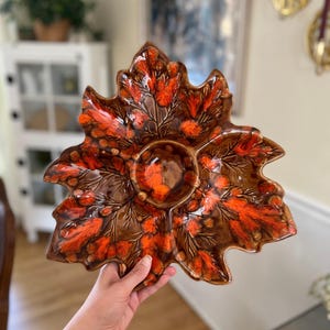 Mid-Century Divided Leaf Serving Dish MCM Drip Glaze