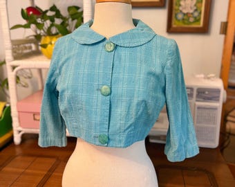 Vintage Mid-Century Light Blue Cropped Jacket