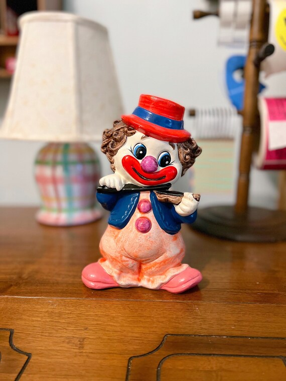 Vintage Happy Chalk Ware Clown Bank - Etsy